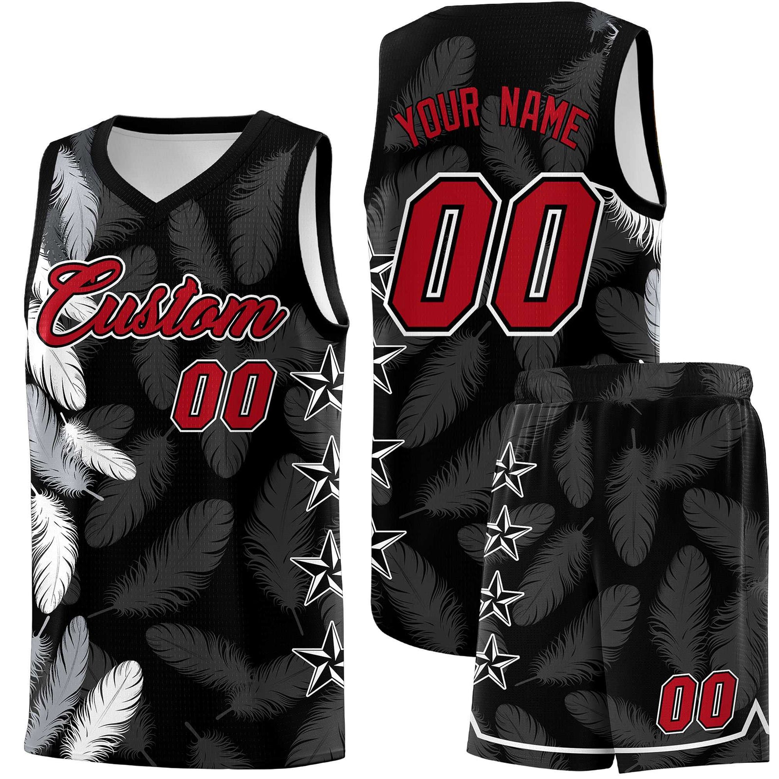 Custom Youth Basketball Jersey Black Red Feather Series Sports Uniform