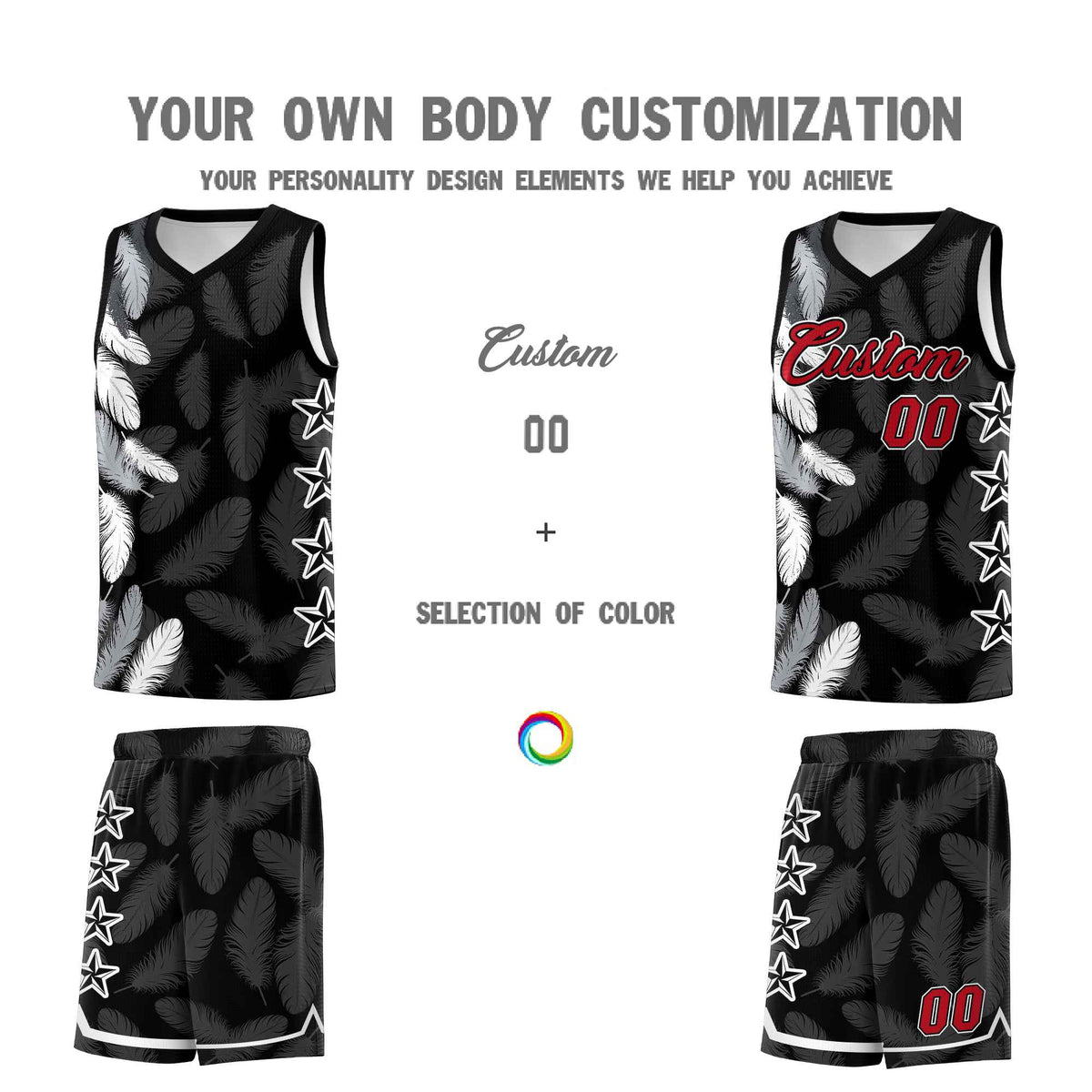 Custom Youth Basketball Jersey Black Red Feather Series Sports Uniform