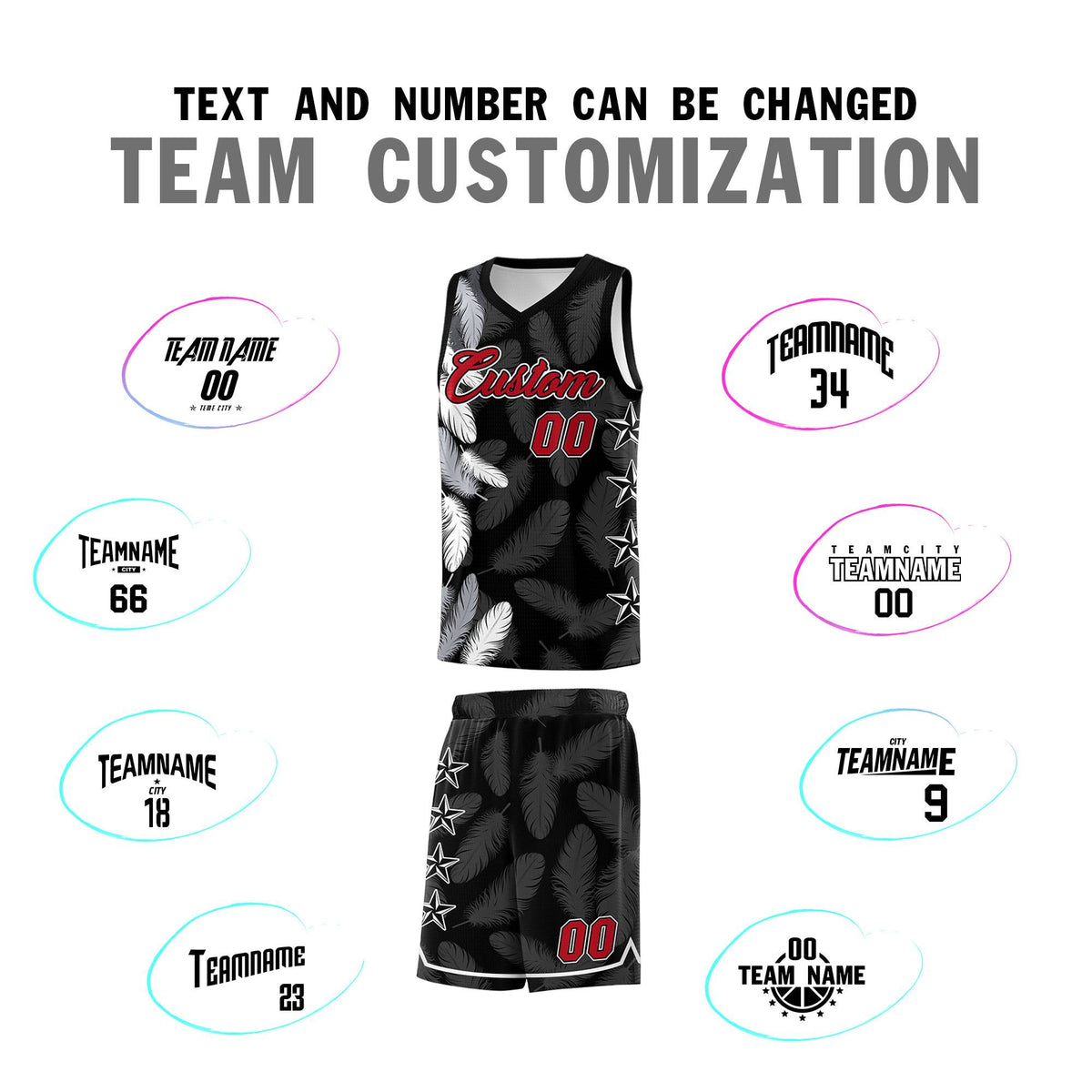 Custom Youth Basketball Jersey Black Red Feather Series Sports Uniform