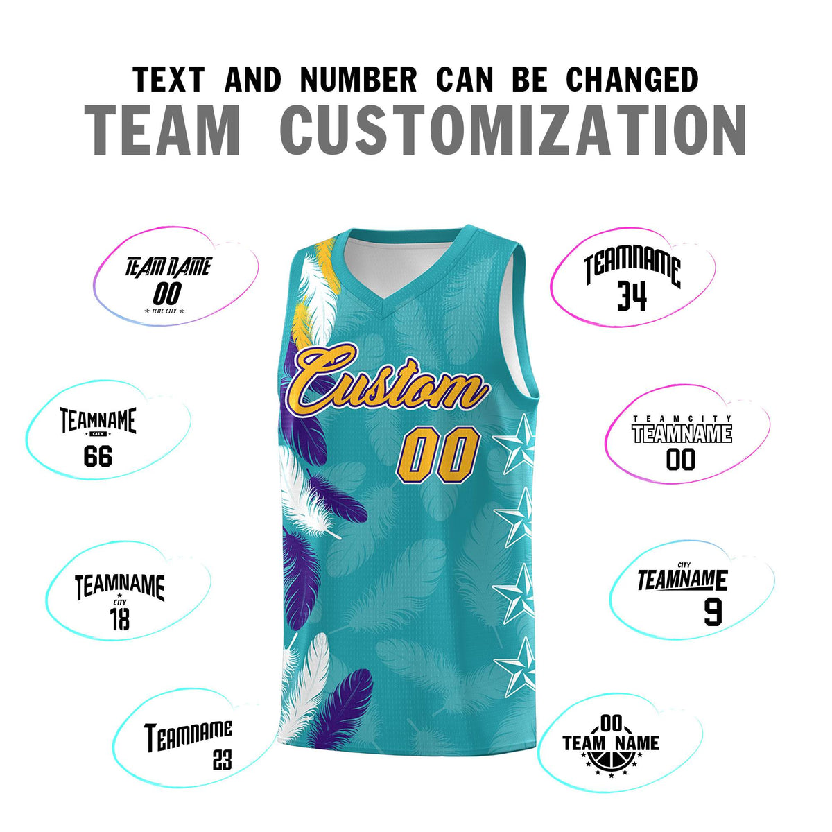 Custom Youth Basketball Jersey Aqua Gold Feather Series Sports Uniform