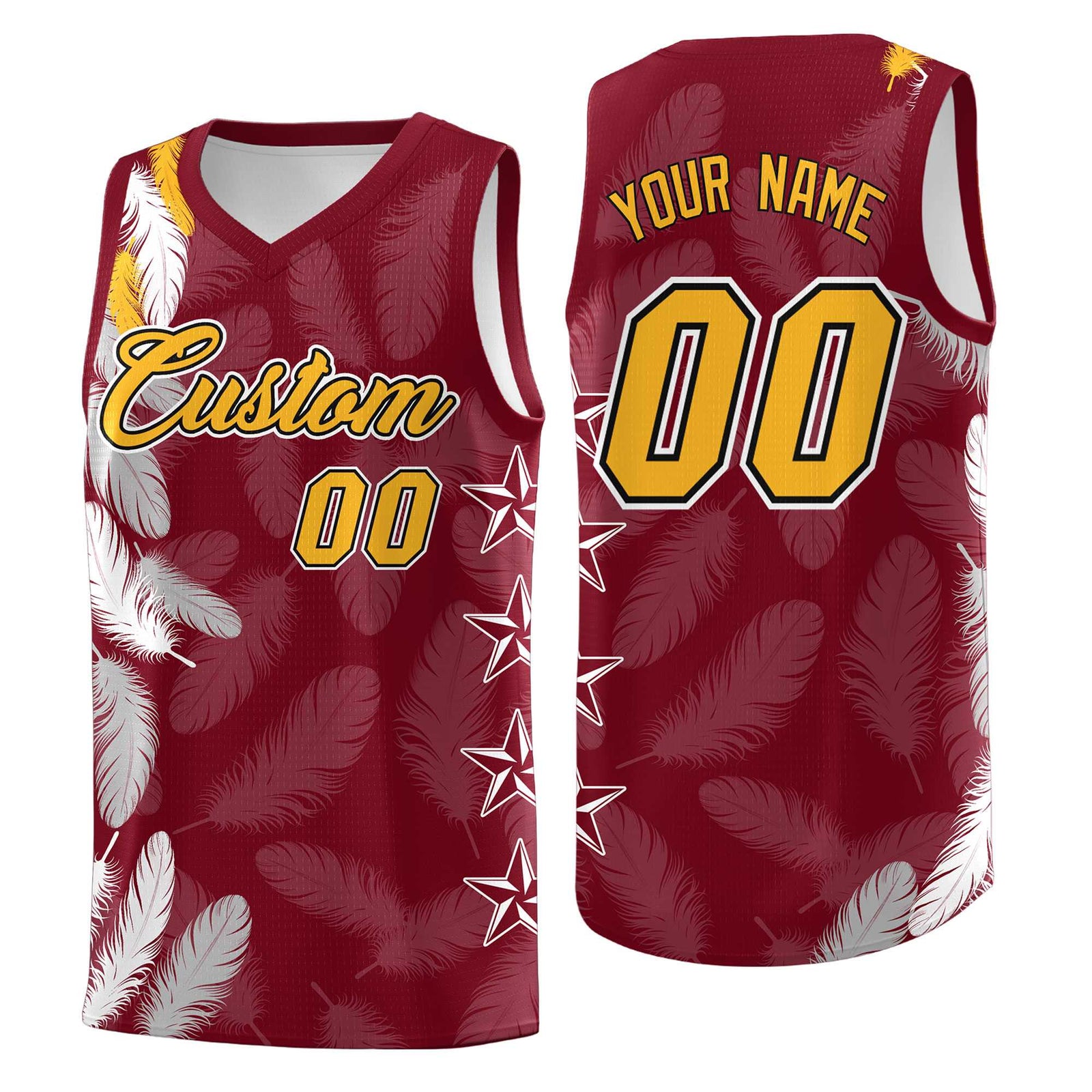Custom Youth Basketball Jersey Crimson Gold Feather Series Sports Uniform