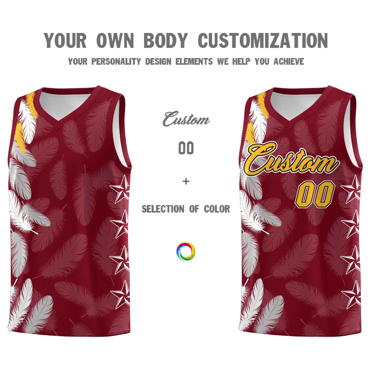 Custom Youth Basketball Jersey Crimson Gold Feather Series Sports Uniform