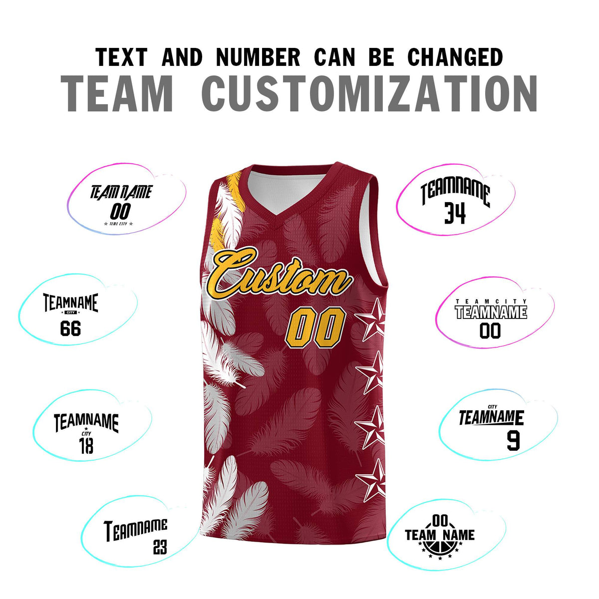 Custom Youth Basketball Jersey Crimson Gold Feather Series Sports Uniform