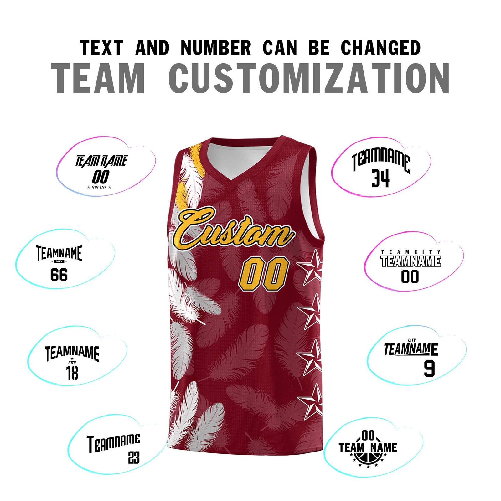 Custom Youth Basketball Jersey Crimson Gold Feather Series Sports Uniform