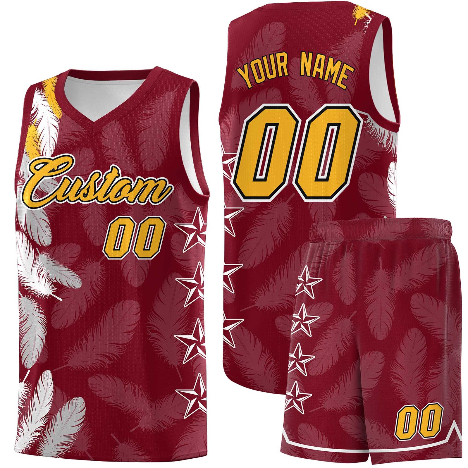 Custom Youth Basketball Jersey Crimson Gold Feather Series Sports Uniform