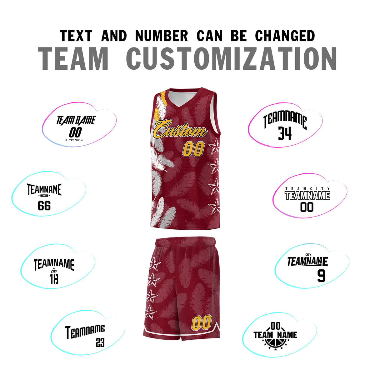 Custom Youth Basketball Jersey Crimson Gold Feather Series Sports Uniform