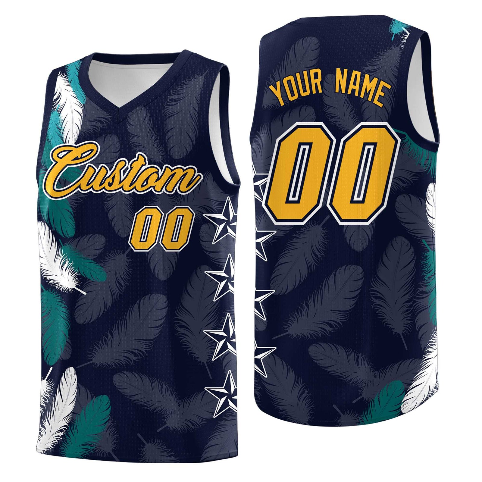 Custom Youth Basketball Jersey Navy Gold Feather Series Sports Uniform