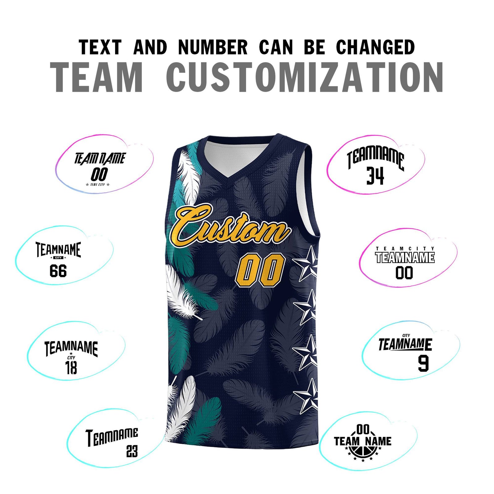 Custom Youth Basketball Jersey Navy Gold Feather Series Sports Uniform