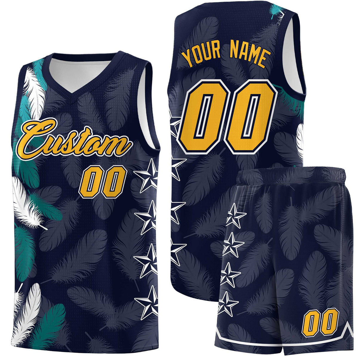 Custom Youth Basketball Jersey Navy Gold Feather Series Sports Uniform