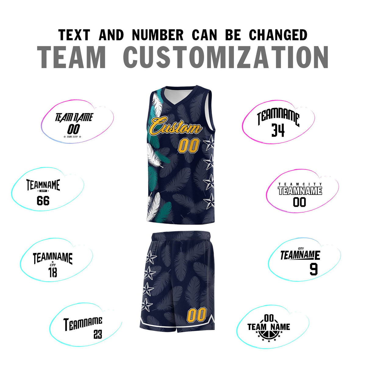 Custom Youth Basketball Jersey Navy Gold Feather Series Sports Uniform