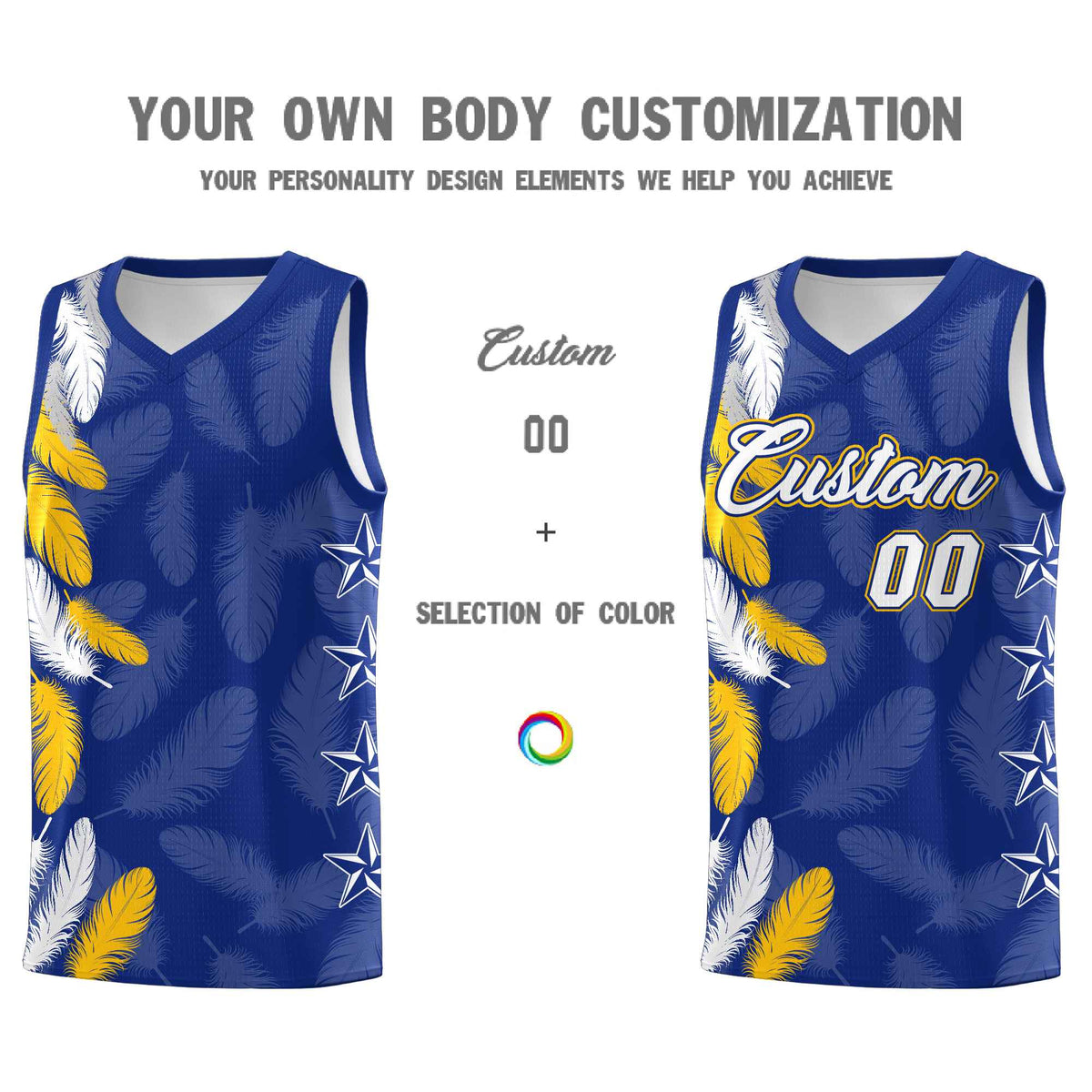 Custom Youth Basketball Jersey Royal White Feather Series Sports Uniform