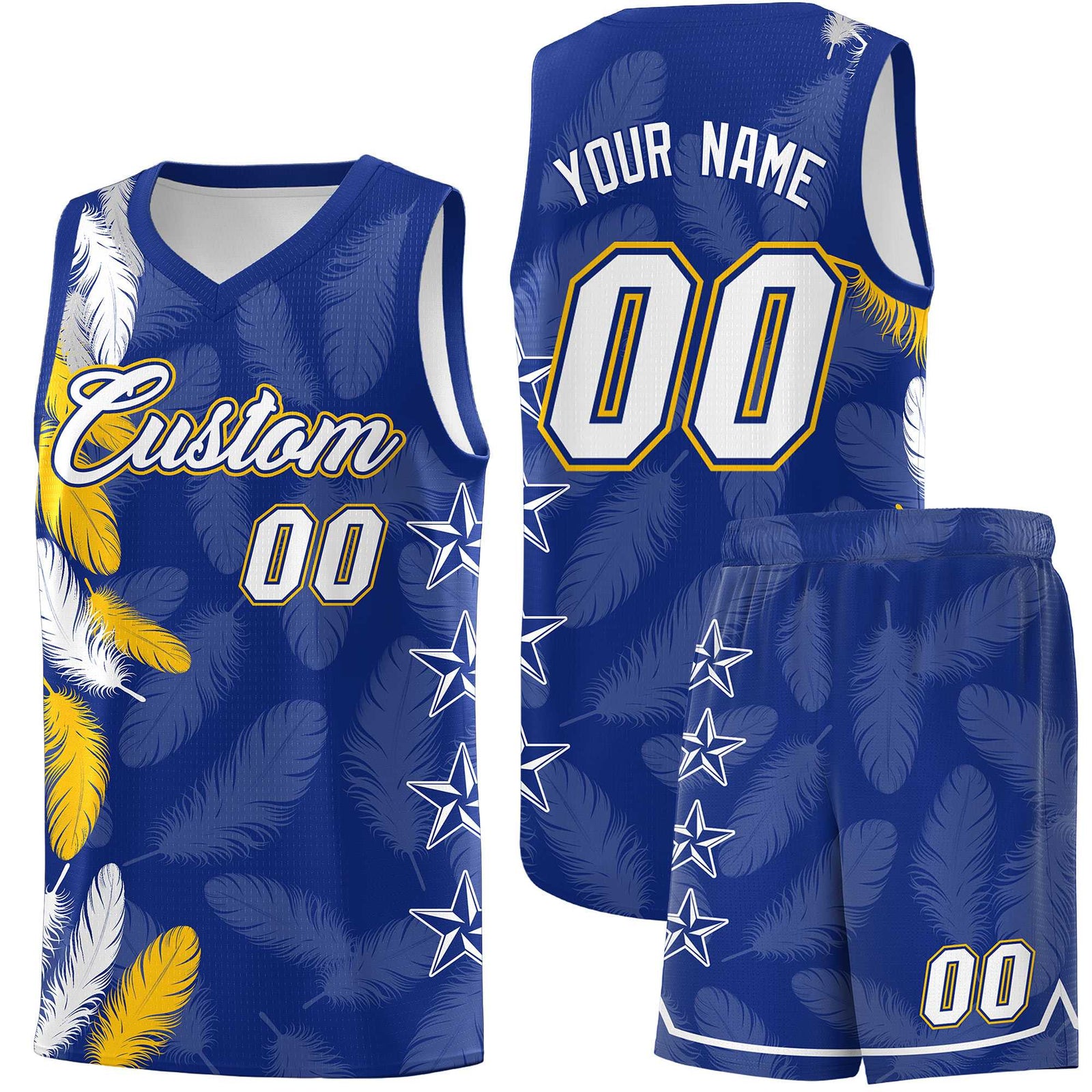 Custom Youth Basketball Jersey Royal White Feather Series Sports Uniform