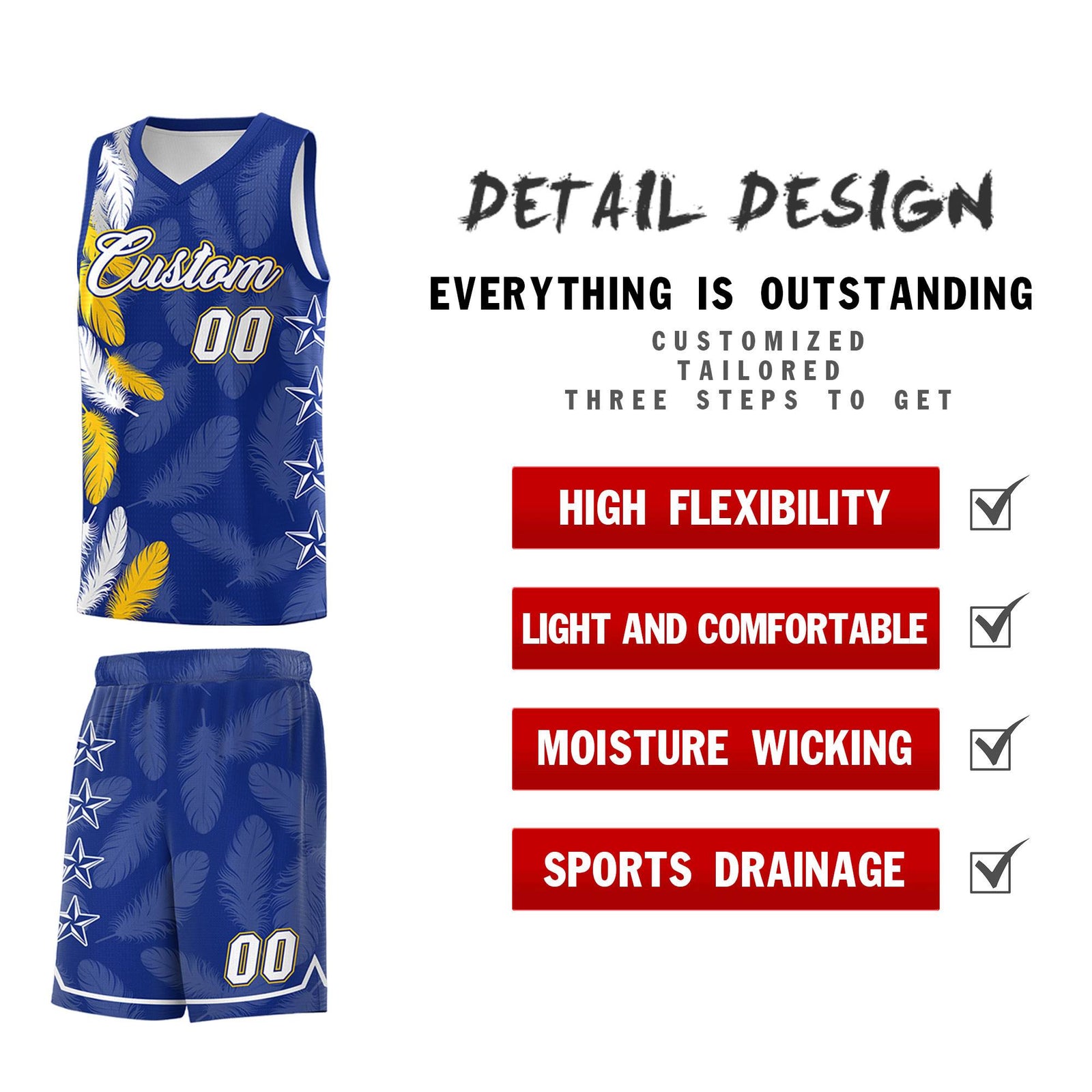 Custom Youth Basketball Jersey Royal White Feather Series Sports Uniform