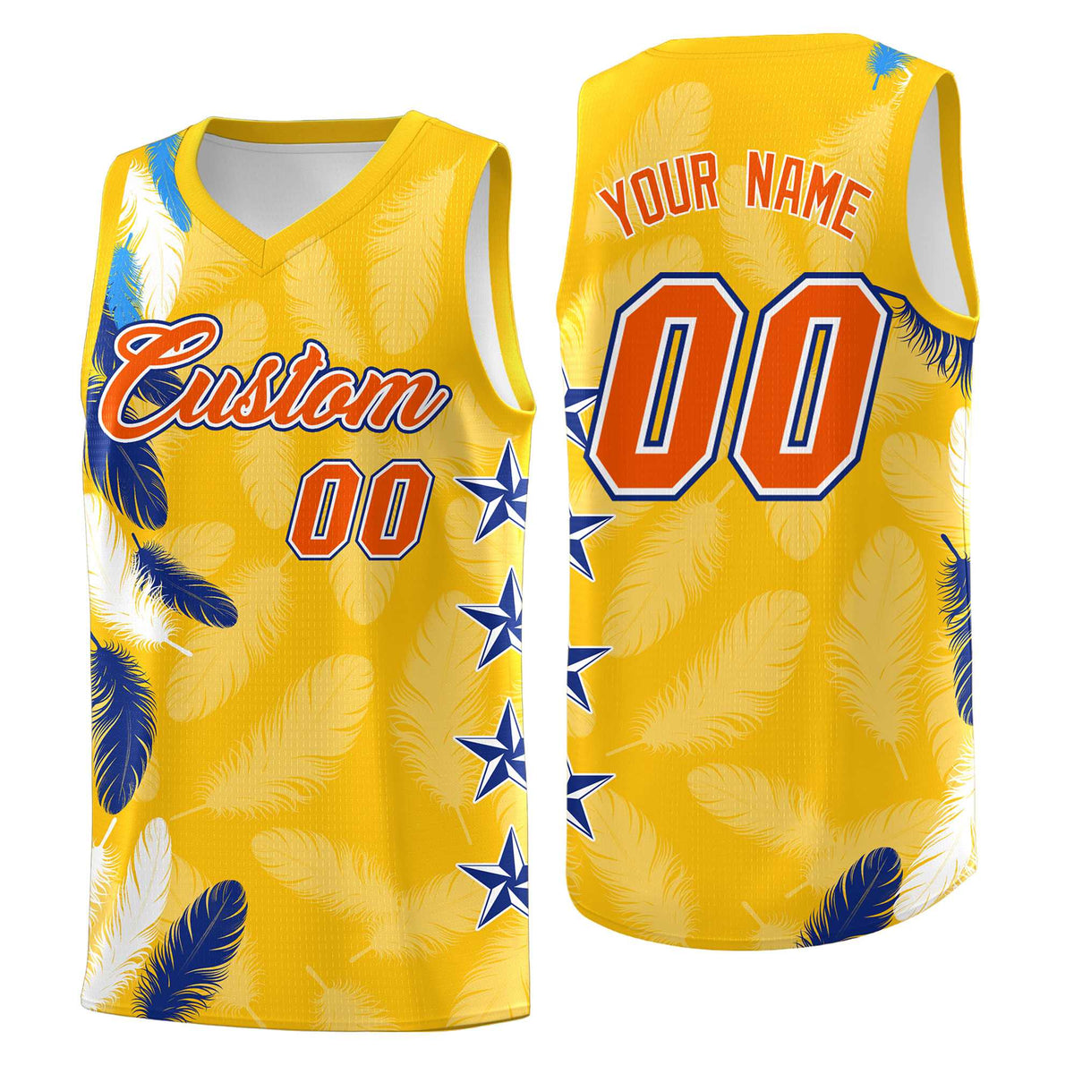 Custom Youth Basketball Jersey Gold Orange Feather Series Sports Uniform