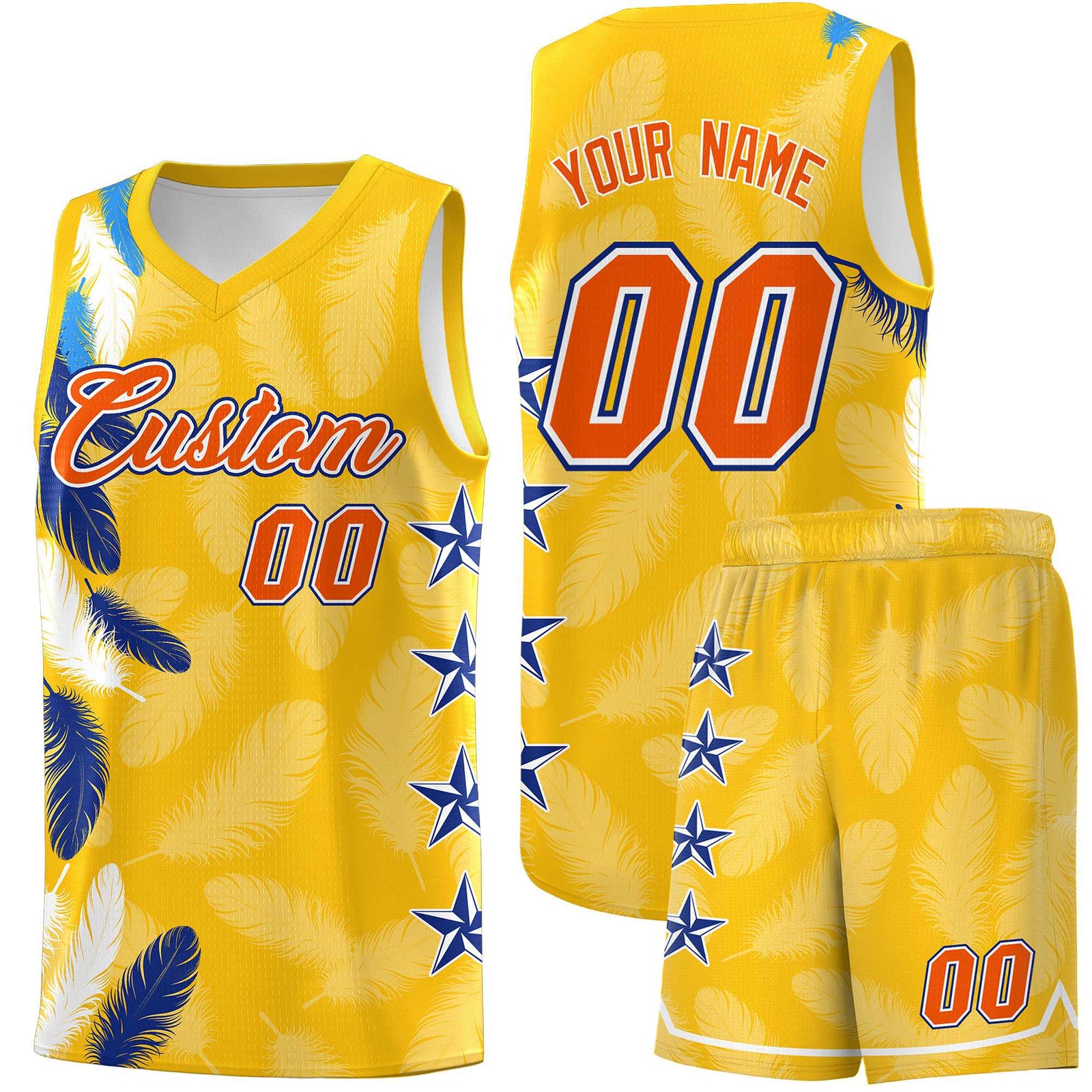 Custom Youth Basketball Jersey Gold Orange Feather Series Sports Uniform