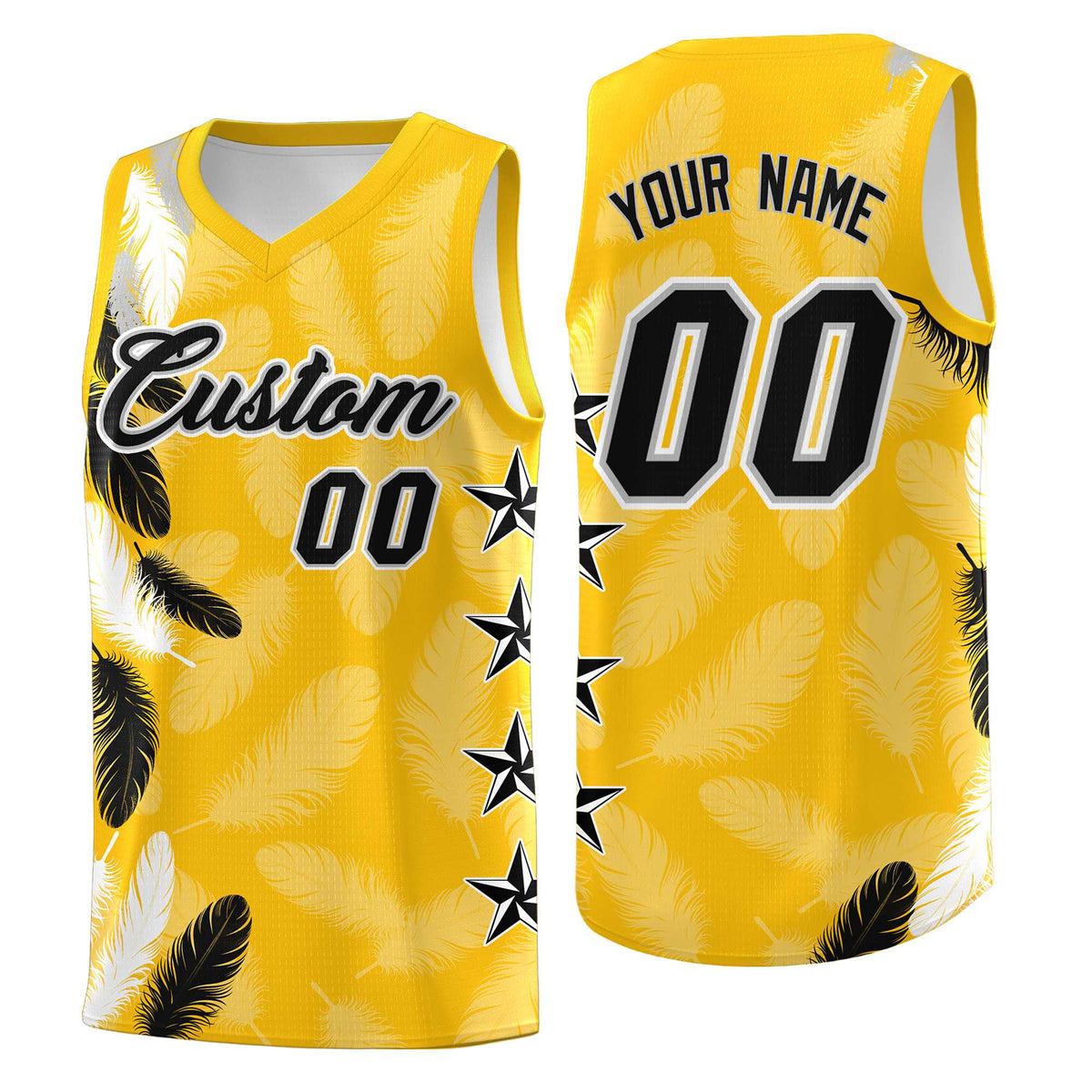Custom Youth Basketball Jersey Gold Black Feather Series Sports Uniform