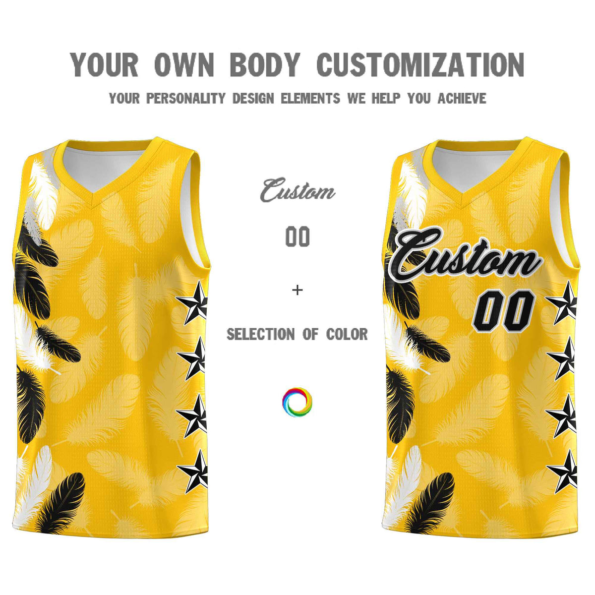 Custom Youth Basketball Jersey Gold Black Feather Series Sports Uniform