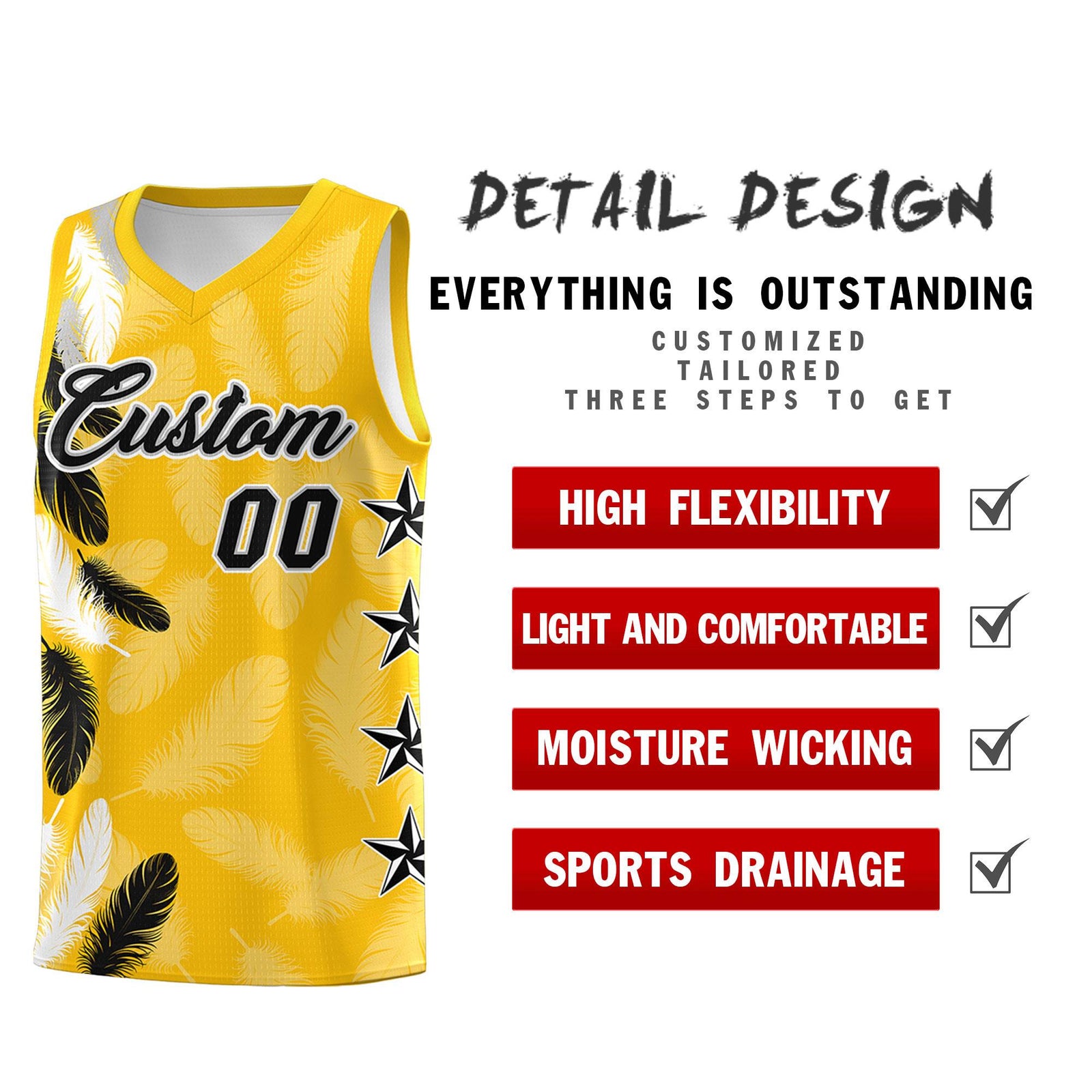 Custom Youth Basketball Jersey Gold Black Feather Series Sports Uniform