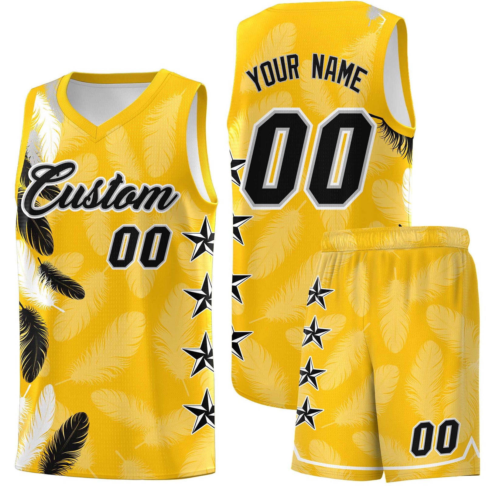 Custom Youth Basketball Jersey Gold Black Feather Series Sports Uniform