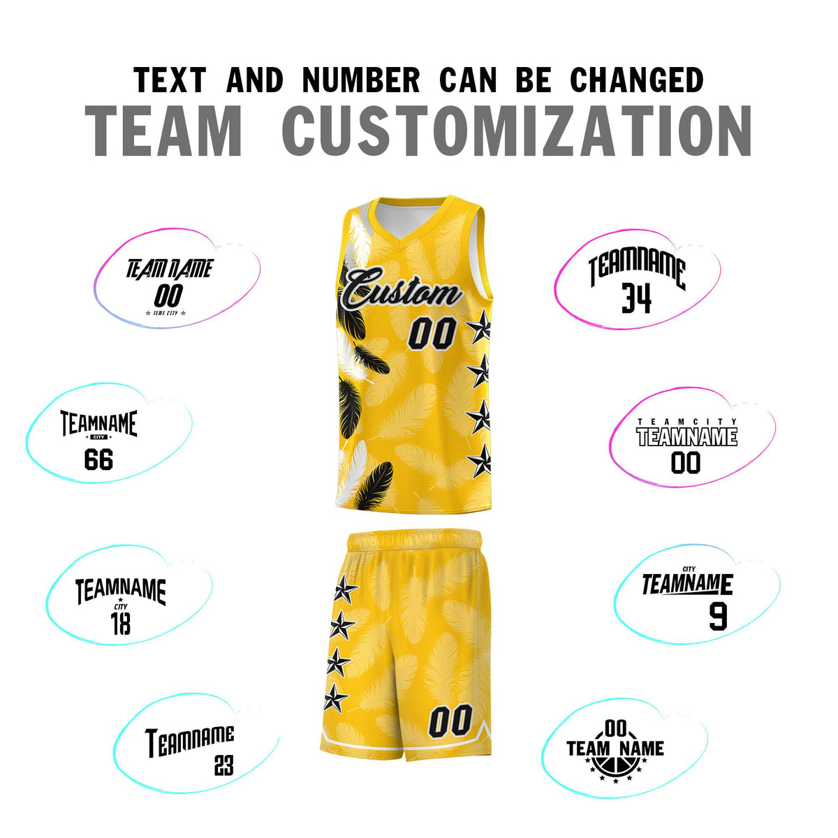 Custom Youth Basketball Jersey Gold Black Feather Series Sports Uniform
