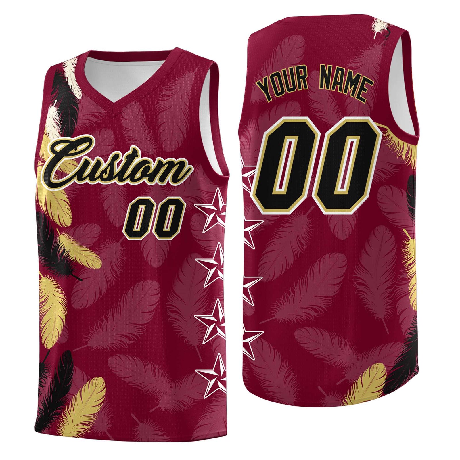 Custom Youth Basketball Jersey Crimson Black Feather Series Sports Uniform