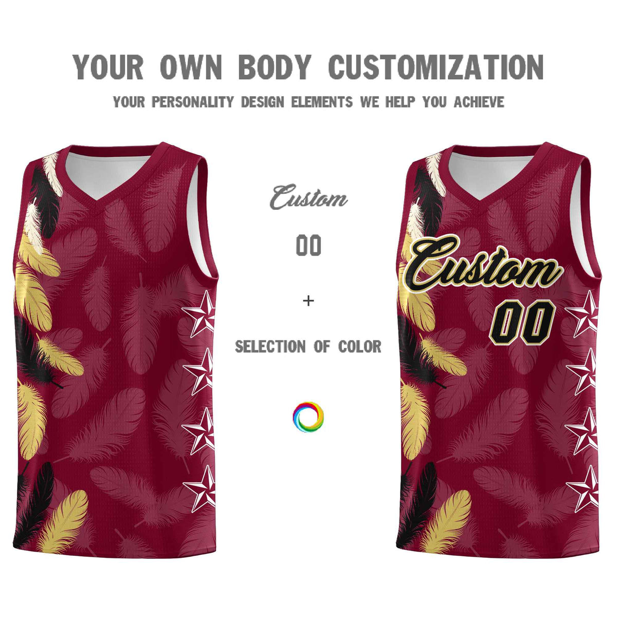 Custom Youth Basketball Jersey Crimson Black Feather Series Sports Uniform