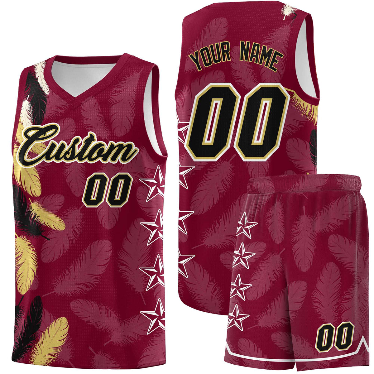 Custom Youth Basketball Jersey Crimson Black Feather Series Sports Uniform