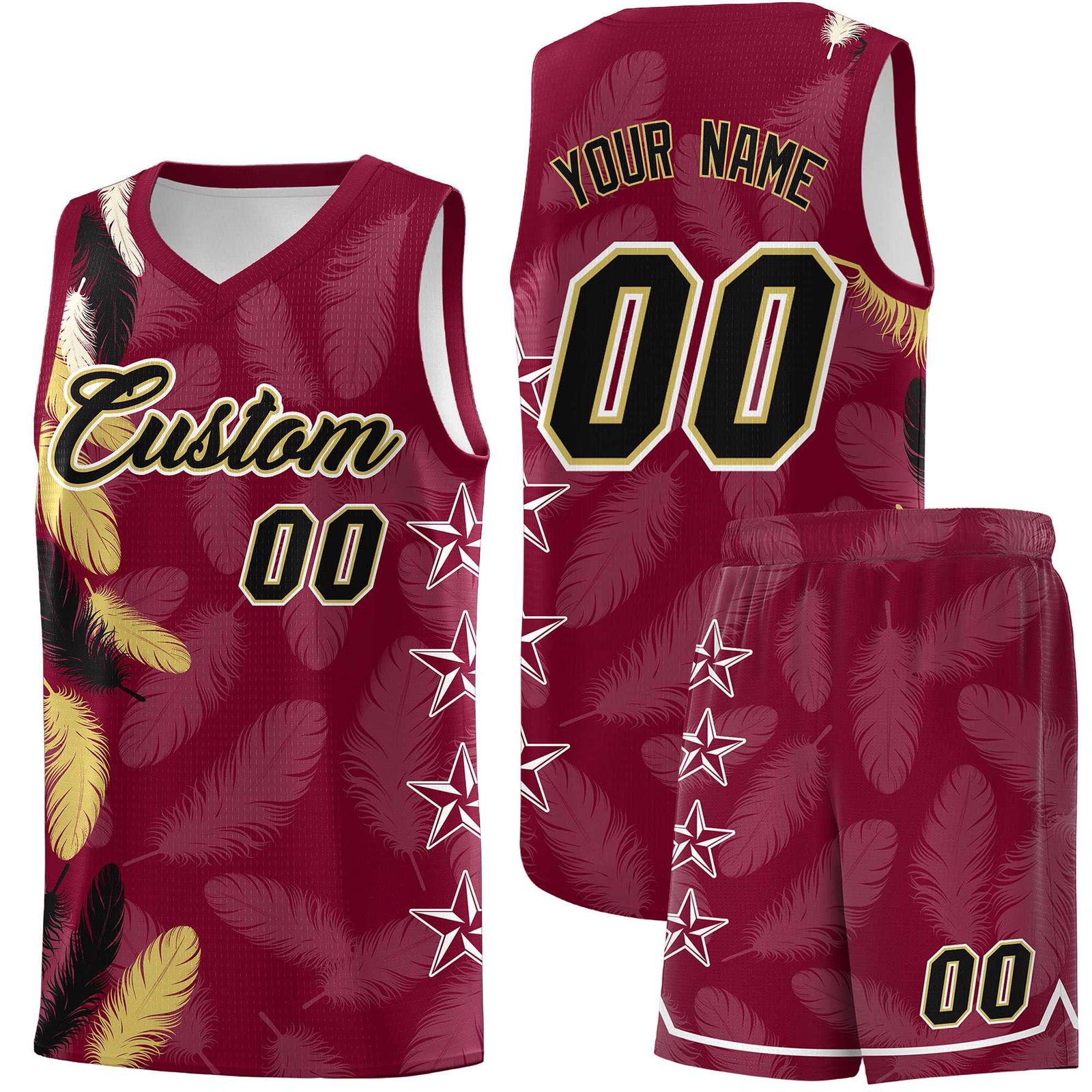 Custom Youth Basketball Jersey Crimson Black Feather Series Sports Uniform