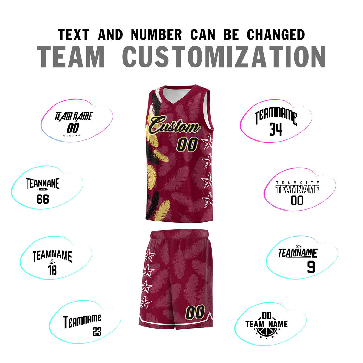 Custom Youth Basketball Jersey Crimson Black Feather Series Sports Uniform