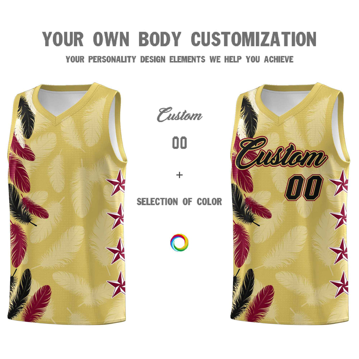 Custom Youth Basketball Jersey Old Gold Black Feather Series Sports Uniform