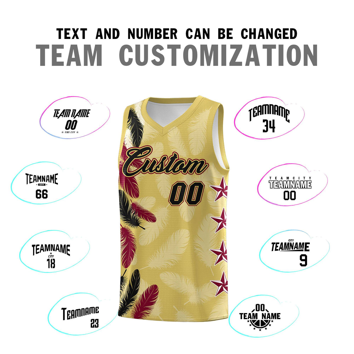 Custom Youth Basketball Jersey Old Gold Black Feather Series Sports Uniform