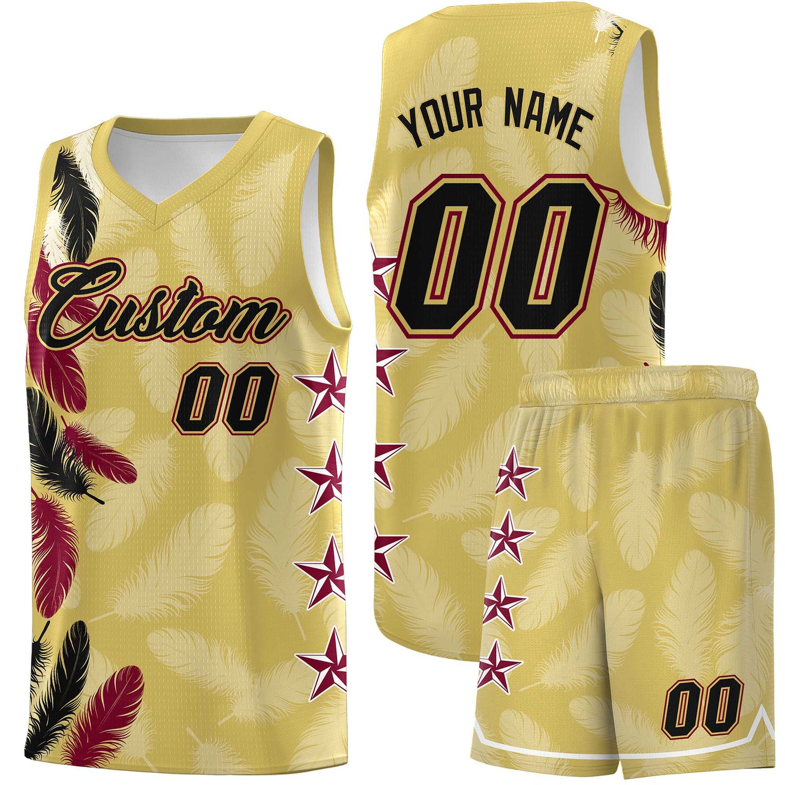 Custom Youth Basketball Jersey Old Gold Black Feather Series Sports Uniform