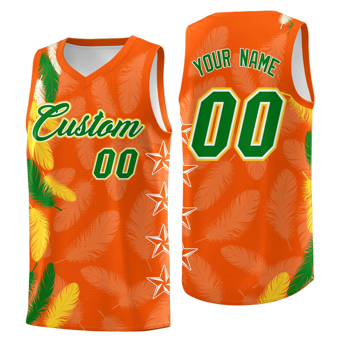 Custom Youth Basketball Jersey Orange Kelly Green Feather Series Sports Uniform