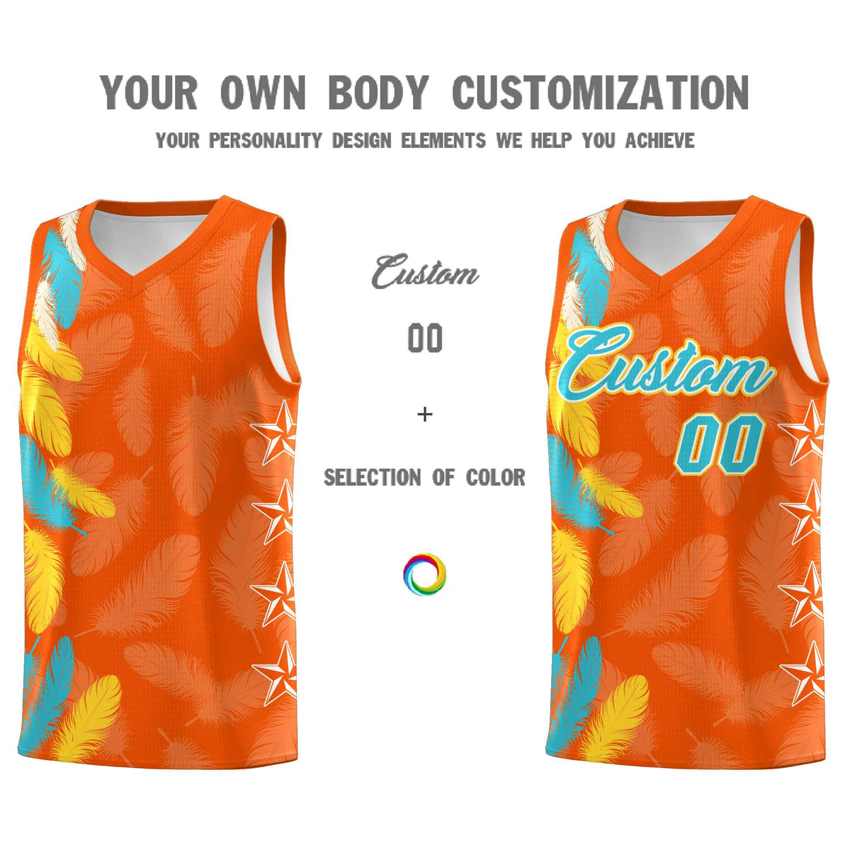 Custom Youth Basketball Jersey Orange Sky Blue Feather Series Sports Uniform