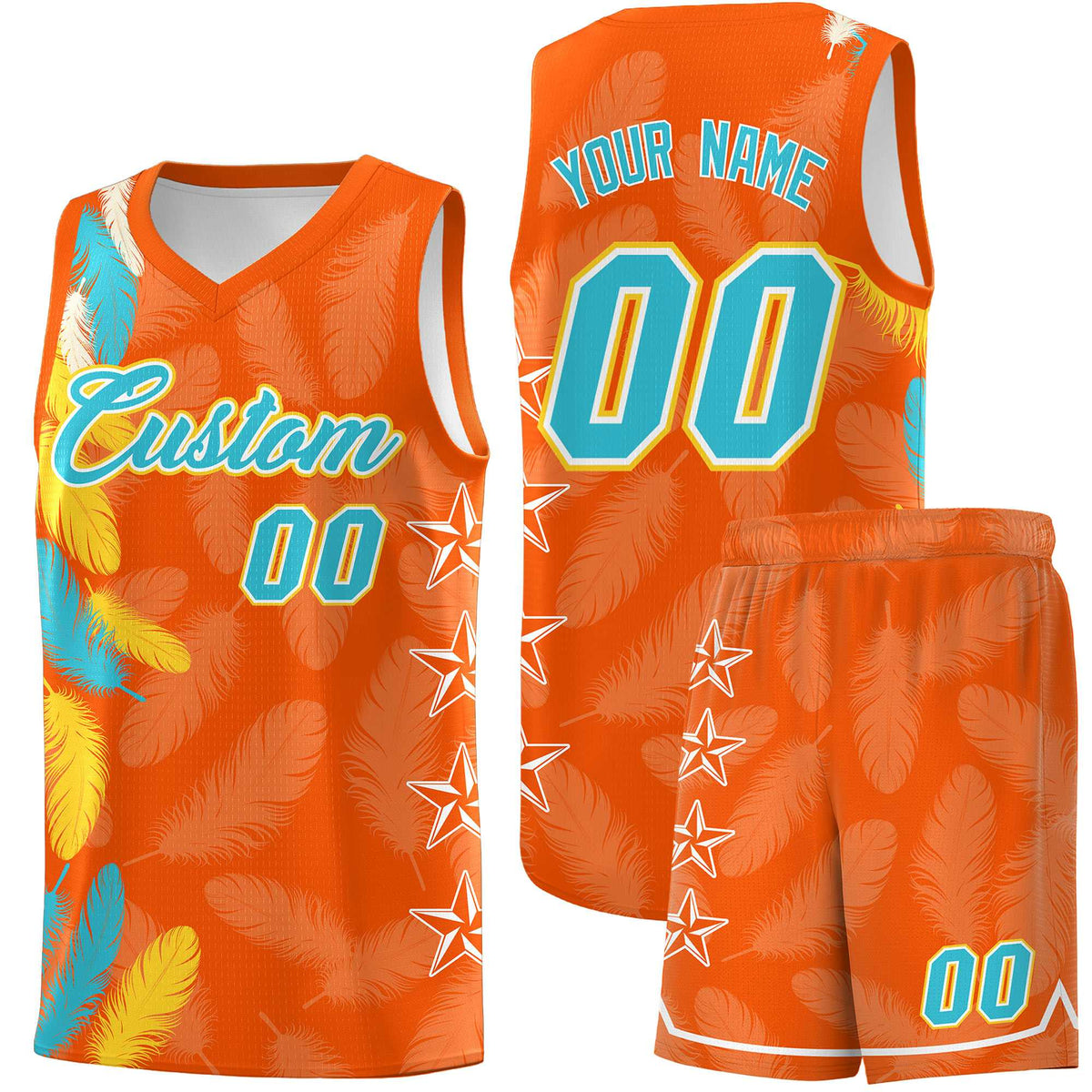 Custom Youth Basketball Jersey Orange Sky Blue Feather Series Sports Uniform