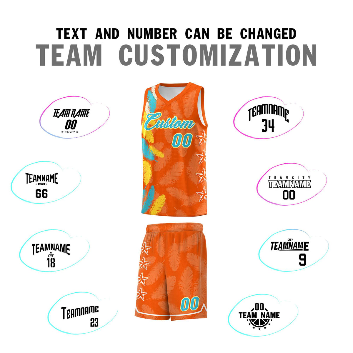 Custom Youth Basketball Jersey Orange Sky Blue Feather Series Sports Uniform