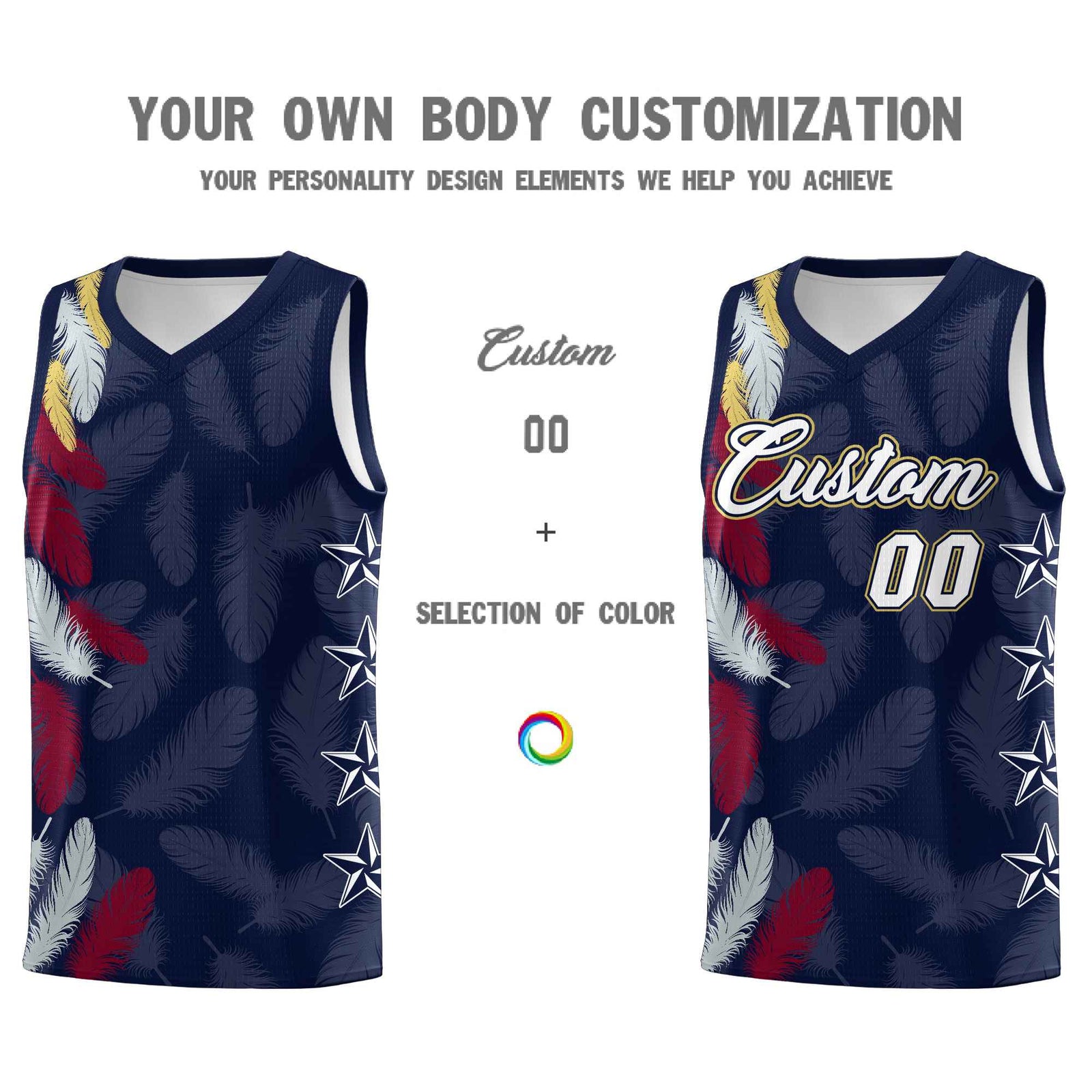 Custom Youth Basketball Jersey Navy White Feather Series Sports Uniform