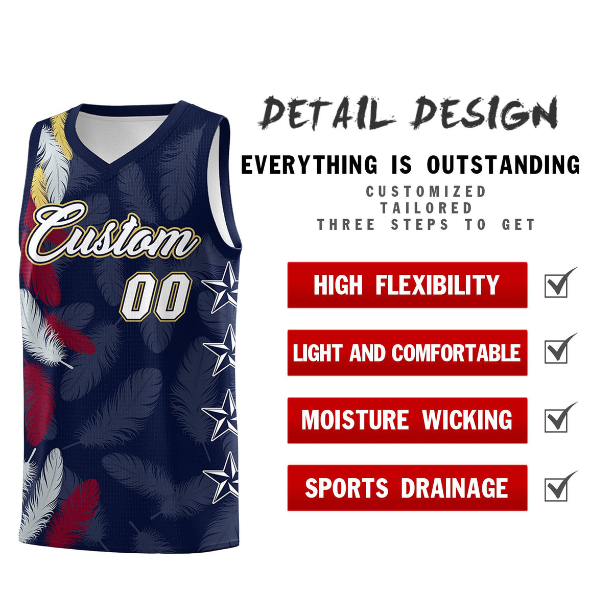 Custom Youth Basketball Jersey Navy White Feather Series Sports Uniform