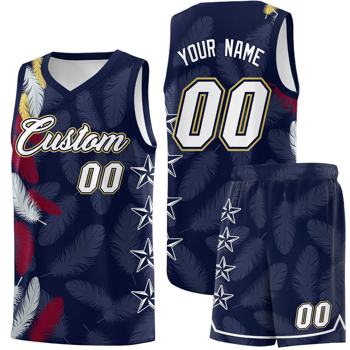 Custom Youth Basketball Jersey Navy White Feather Series Sports Uniform