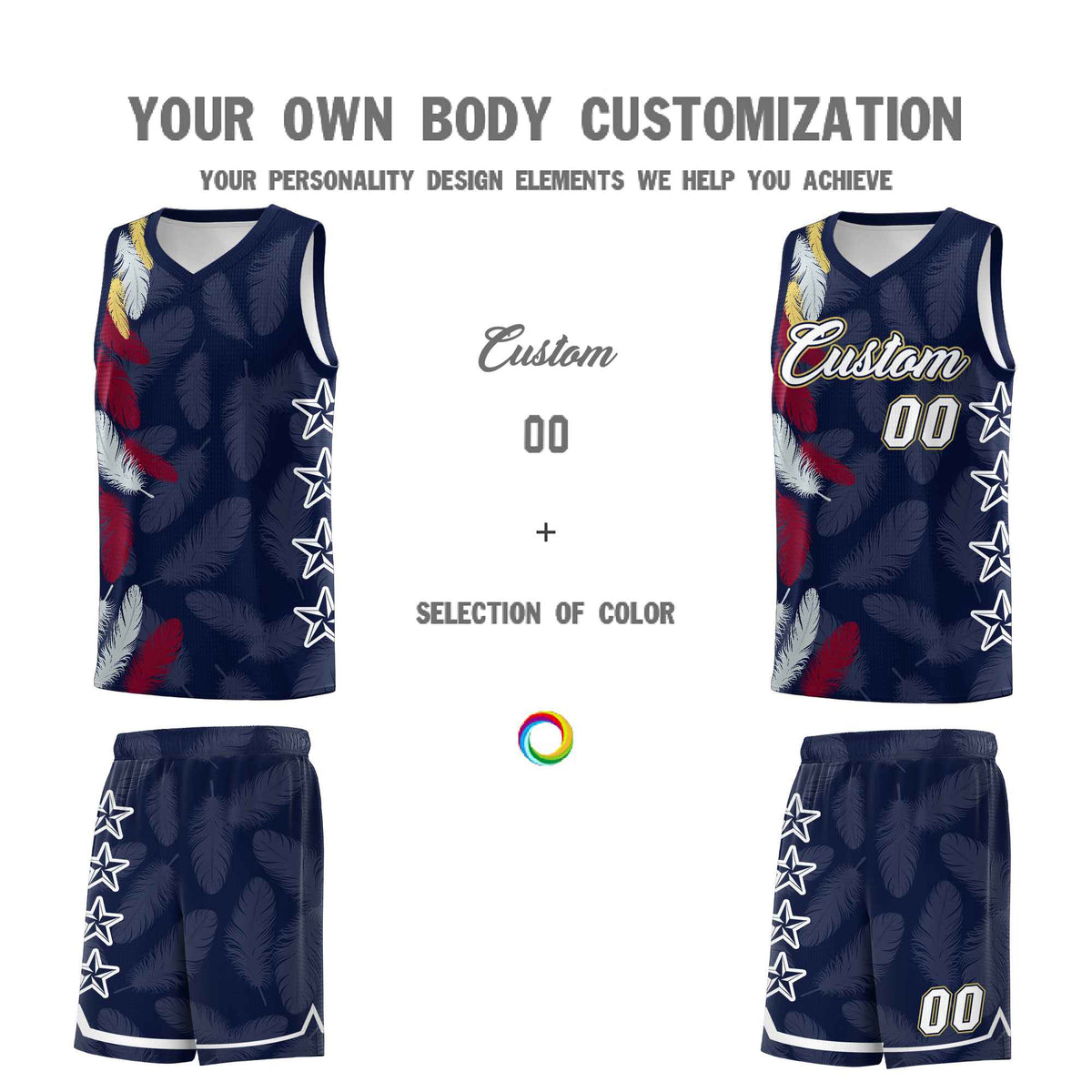 Custom Youth Basketball Jersey Navy White Feather Series Sports Uniform