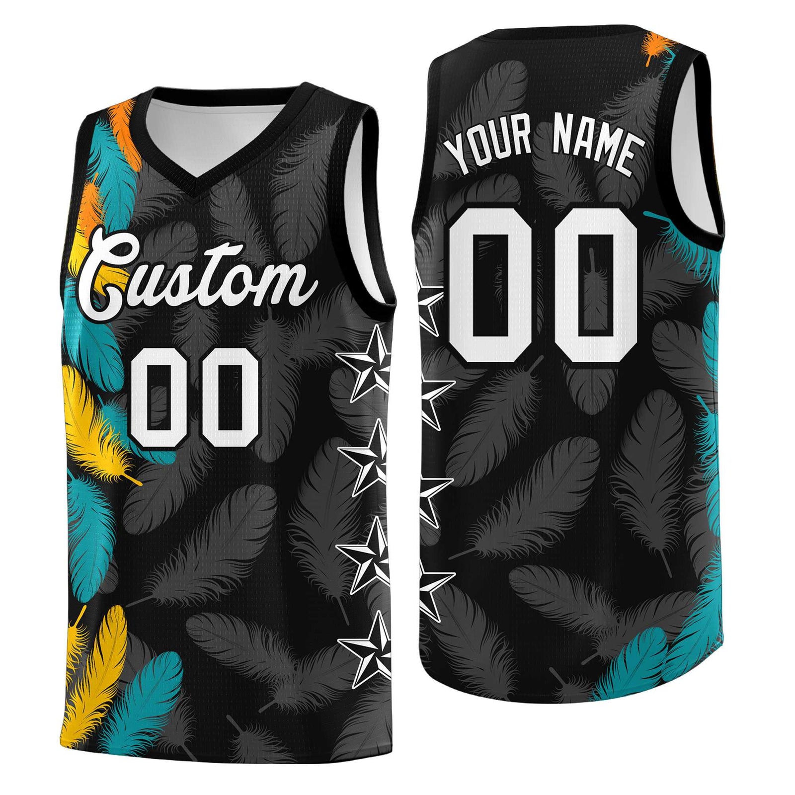 Custom Youth Basketball Jersey Black White Feather Series Sports Uniform