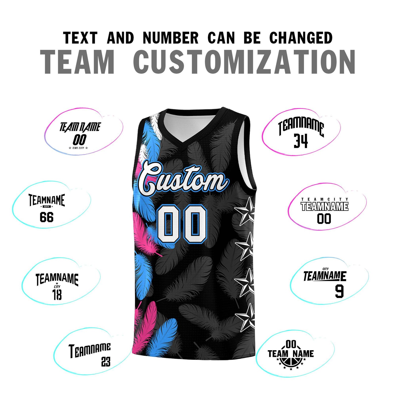 Custom Youth Basketball Jersey Black White Feather Series Sports Uniform