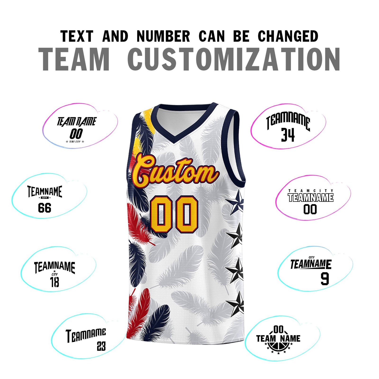 Custom Youth Basketball Jersey White Gold Feather Series Sports Uniform