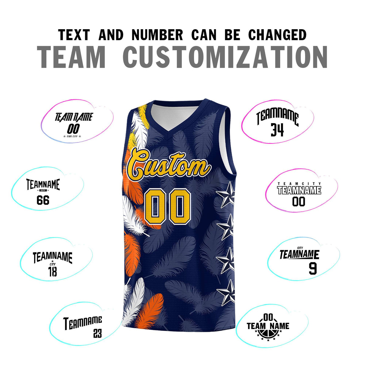 Custom Youth Basketball Jersey Navy Gold Feather Series Sports Uniform