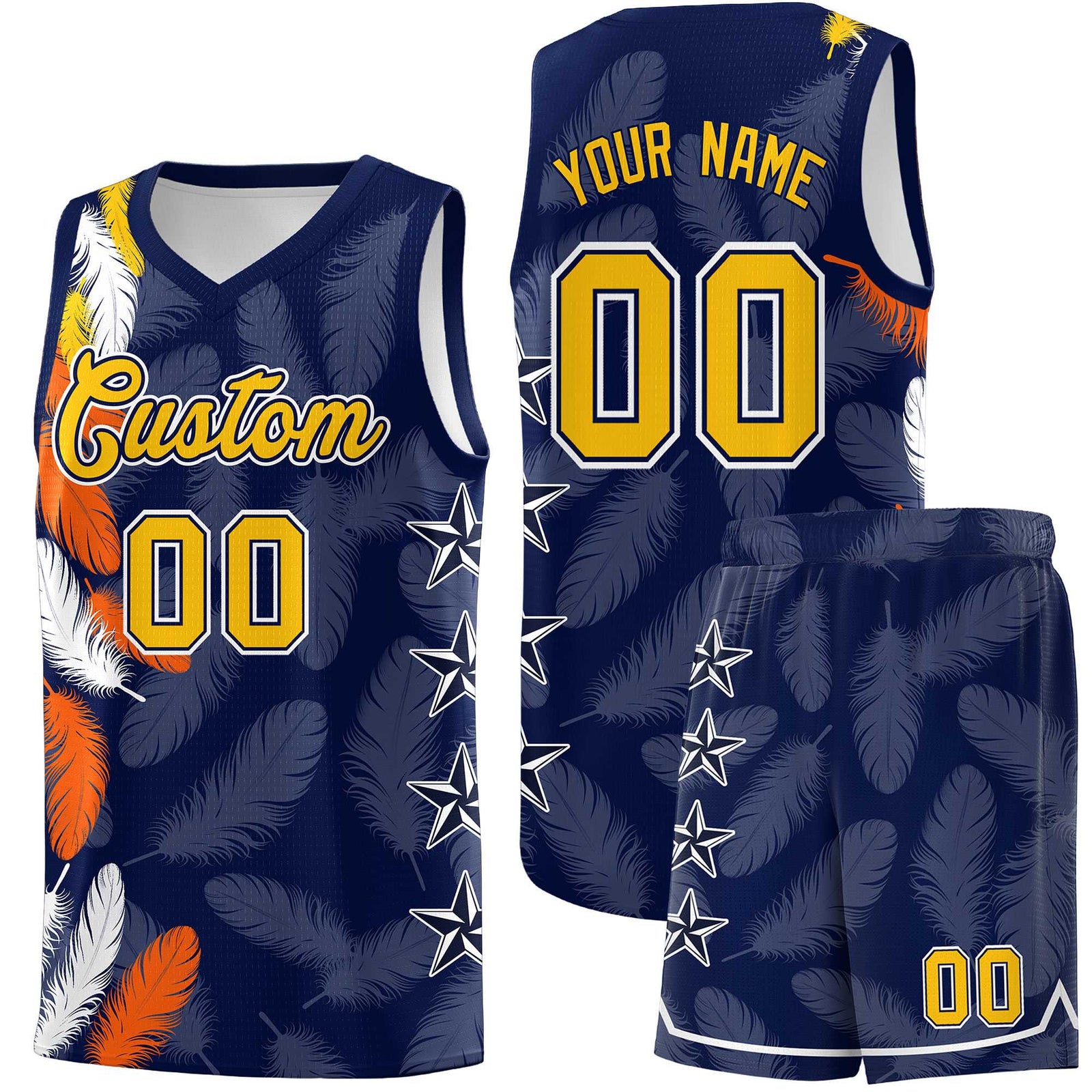 Custom Youth Basketball Jersey Navy Gold Feather Series Sports Uniform