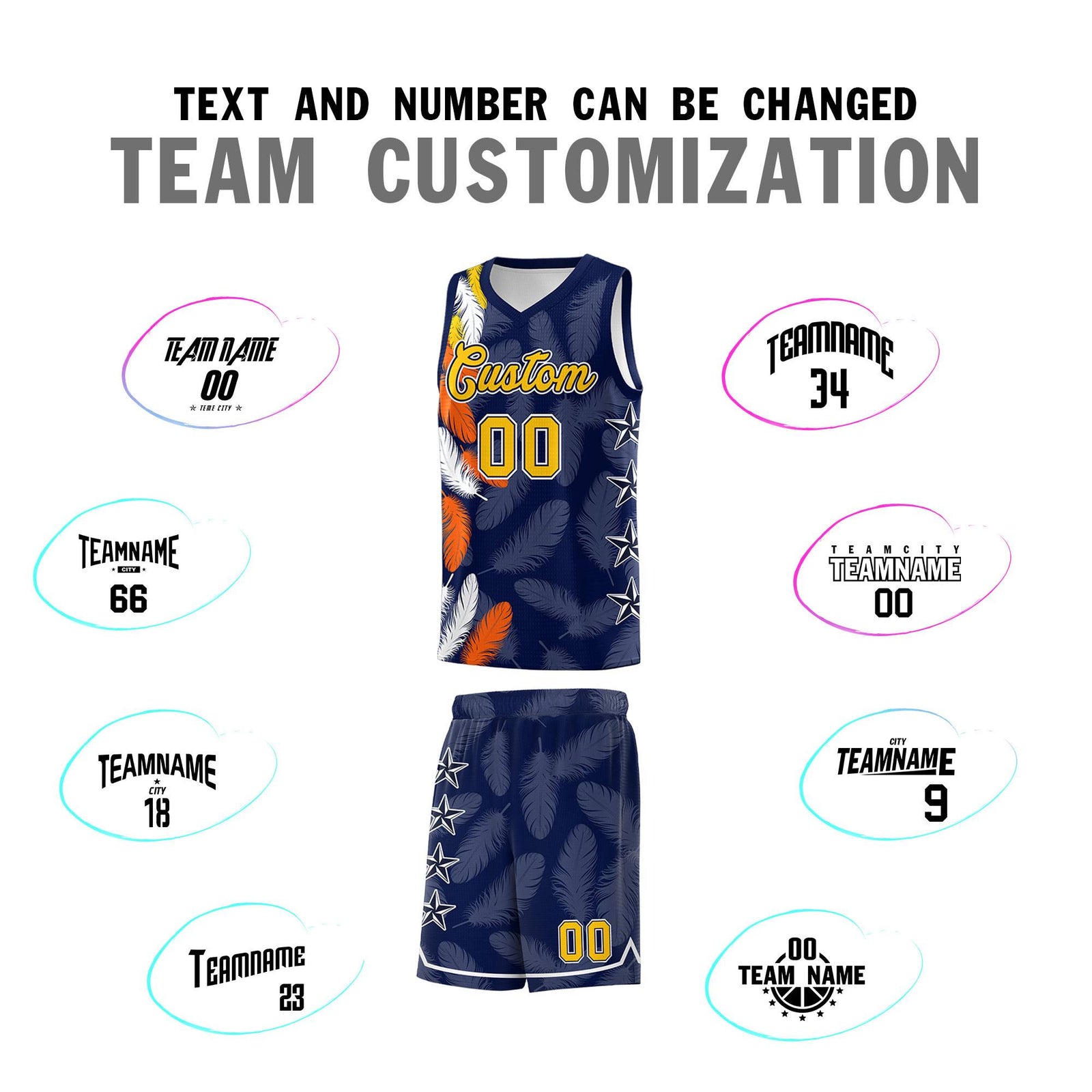Custom Youth Basketball Jersey Navy Gold Feather Series Sports Uniform
