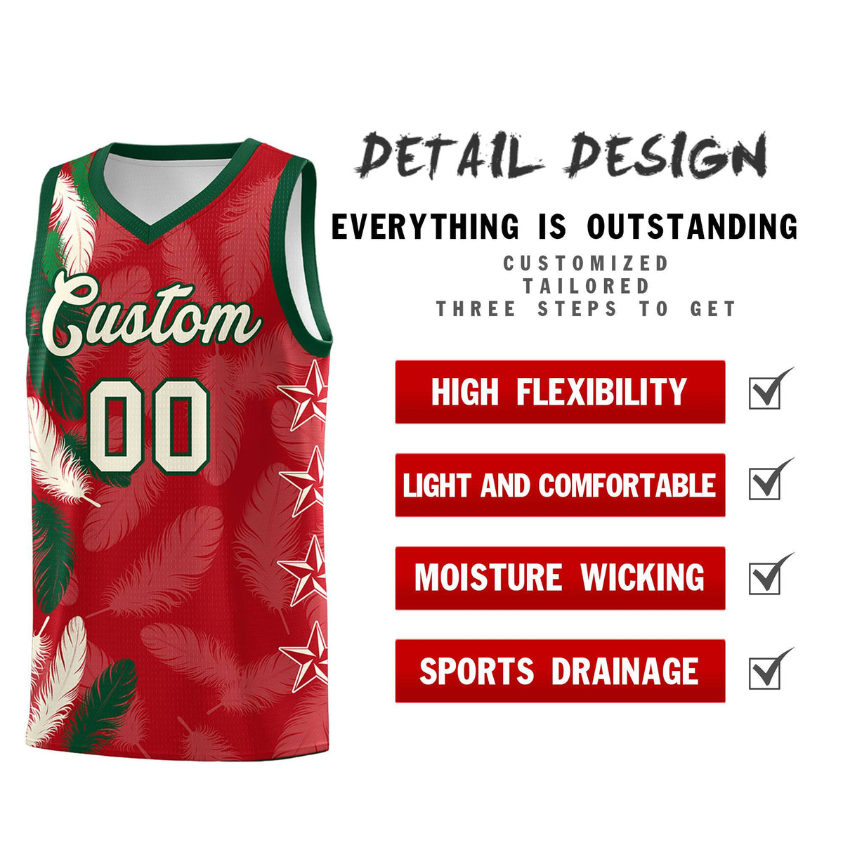 Custom Youth Basketball Jersey Red Cream Feather Series Sports Uniform