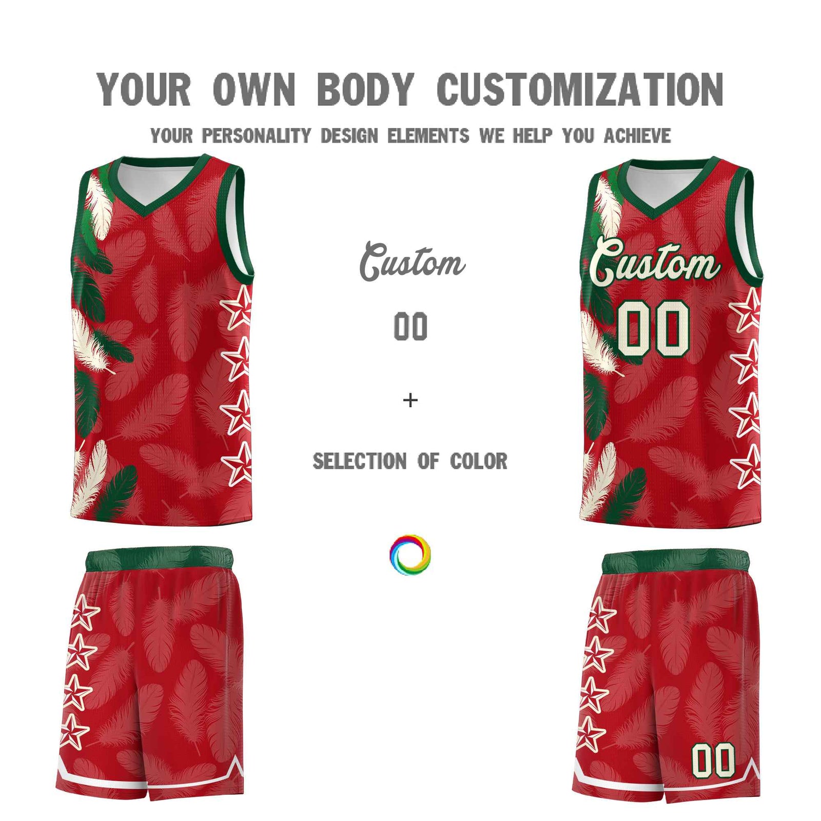 Custom Youth Basketball Jersey Red Cream Feather Series Sports Uniform