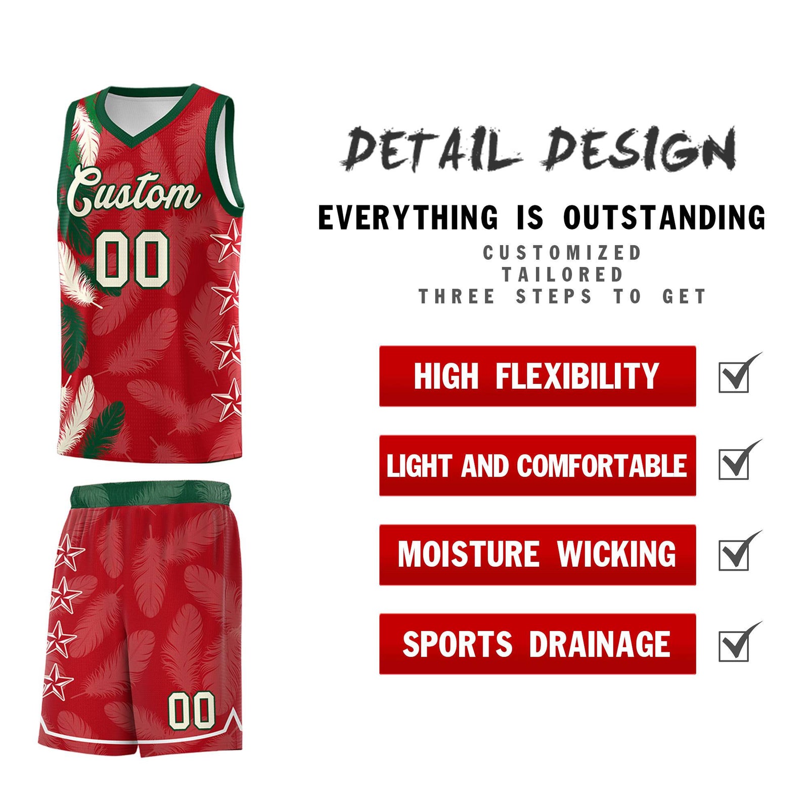 Custom Youth Basketball Jersey Red Cream Feather Series Sports Uniform