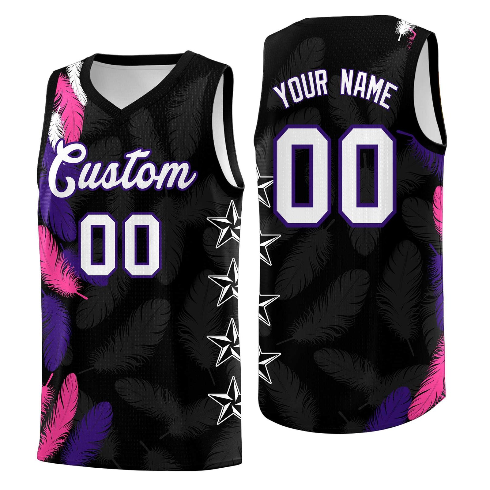 Custom Youth Basketball Jersey Black White Feather Series Sports Uniform